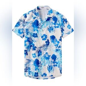 Men Hawaiian Beach Button Shirt: Adult Mens Casual Summer Short Sleeve Clothing